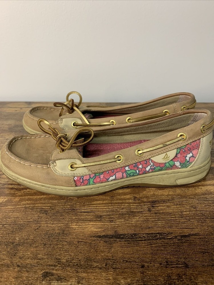 Sperry Top Sider Womens Sz 8.5 Shoes Angelfish Floral Sequins Boat Flats 9180159